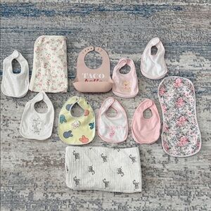 Bundle of Multicolor & Design Baby Bib & Blanket Collection